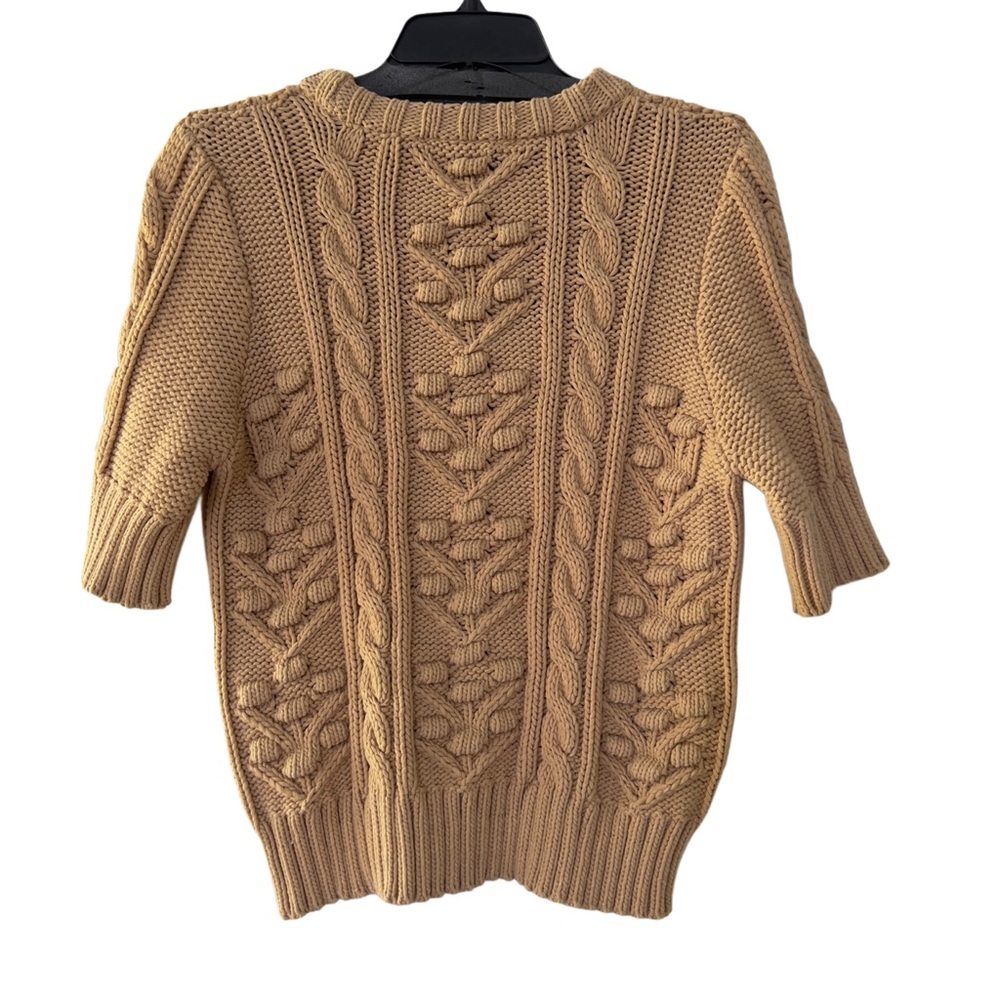 Zara Cable Knit Sweater Neutral Crewneck Tan Stretchy Cotton Blend Small/Medium - Picture 2 of 4